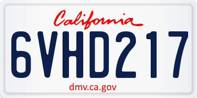 CA license plate 6VHD217
