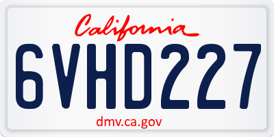 CA license plate 6VHD227