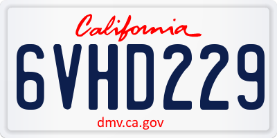 CA license plate 6VHD229