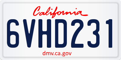 CA license plate 6VHD231