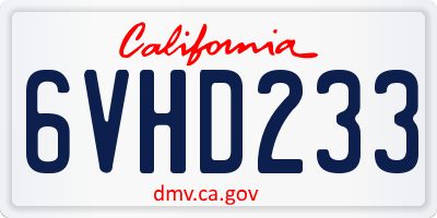 CA license plate 6VHD233