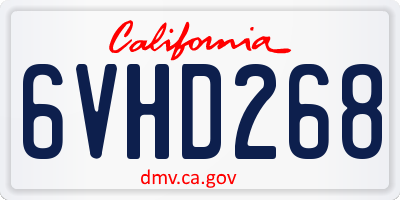 CA license plate 6VHD268