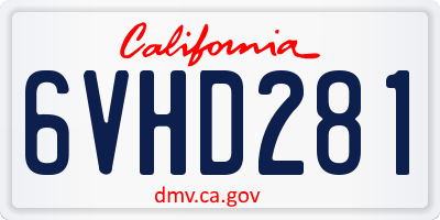 CA license plate 6VHD281