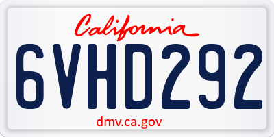 CA license plate 6VHD292