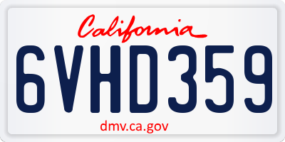 CA license plate 6VHD359