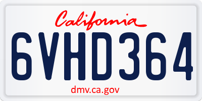 CA license plate 6VHD364