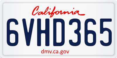 CA license plate 6VHD365