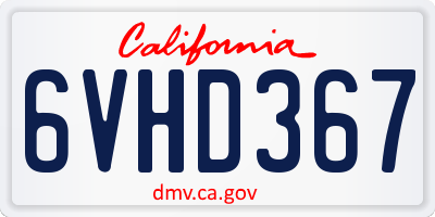 CA license plate 6VHD367