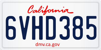 CA license plate 6VHD385