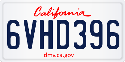 CA license plate 6VHD396
