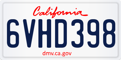 CA license plate 6VHD398