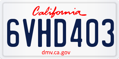 CA license plate 6VHD403