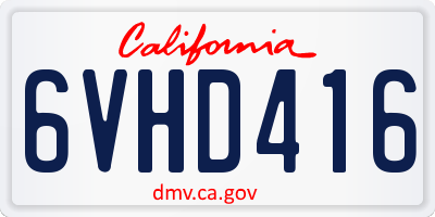 CA license plate 6VHD416