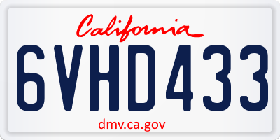 CA license plate 6VHD433