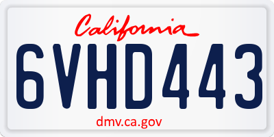 CA license plate 6VHD443
