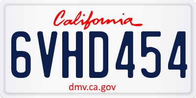 CA license plate 6VHD454