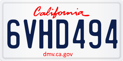 CA license plate 6VHD494