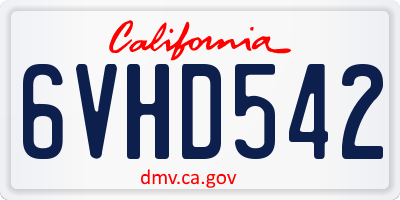 CA license plate 6VHD542