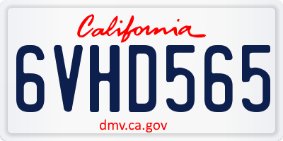 CA license plate 6VHD565