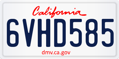 CA license plate 6VHD585