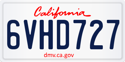 CA license plate 6VHD727