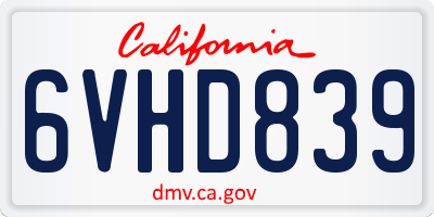 CA license plate 6VHD839