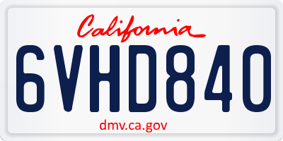 CA license plate 6VHD840