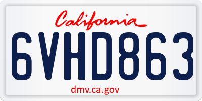 CA license plate 6VHD863