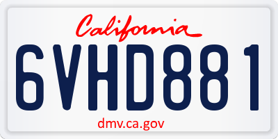 CA license plate 6VHD881