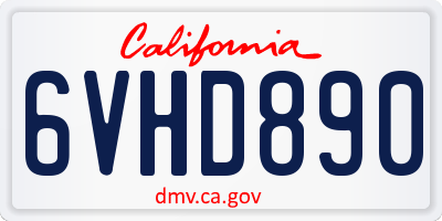 CA license plate 6VHD890