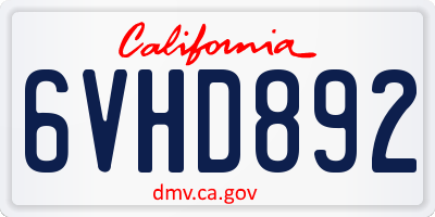 CA license plate 6VHD892