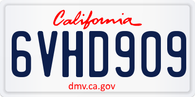 CA license plate 6VHD909