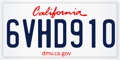 CA license plate 6VHD910