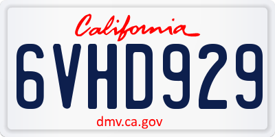 CA license plate 6VHD929