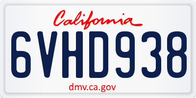 CA license plate 6VHD938
