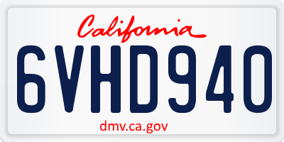 CA license plate 6VHD940