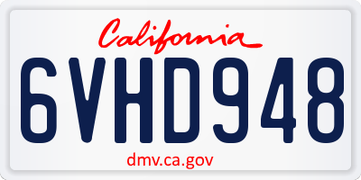 CA license plate 6VHD948