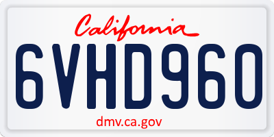 CA license plate 6VHD960