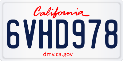 CA license plate 6VHD978
