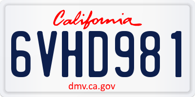 CA license plate 6VHD981
