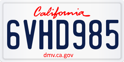 CA license plate 6VHD985
