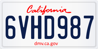CA license plate 6VHD987