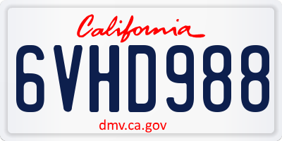 CA license plate 6VHD988