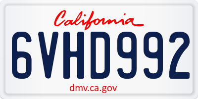 CA license plate 6VHD992