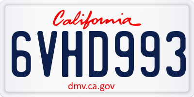 CA license plate 6VHD993