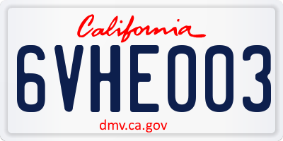 CA license plate 6VHE003