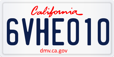 CA license plate 6VHE010
