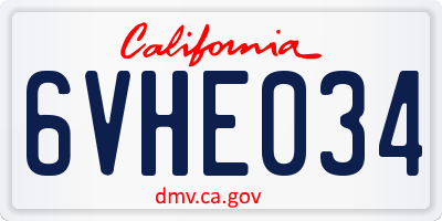 CA license plate 6VHE034