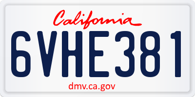 CA license plate 6VHE381