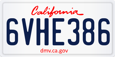 CA license plate 6VHE386